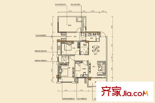 時代茗城|財富天下10號樓92平方米戶型二 4室2廳2衛(wèi)1廚