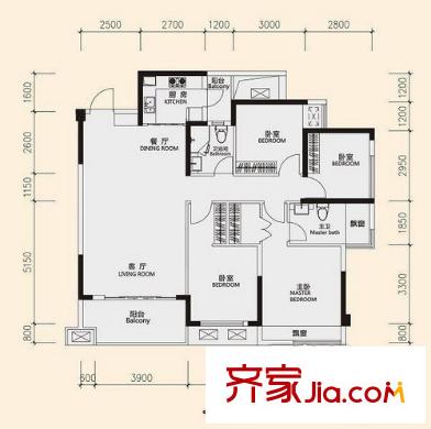 欖園戶型圖4室2廳一廚一衛(wèi) 