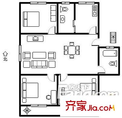 東風(fēng)小區(qū)戶(hù)型圖6 3室2廳2衛(wèi)1廚