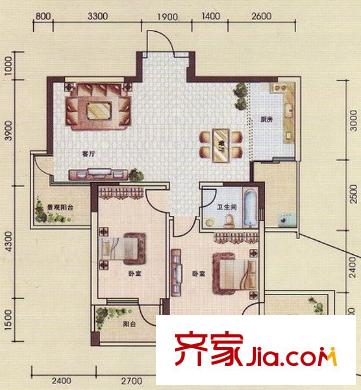 廣西軍區(qū)住宅小區(qū)戶型圖師團(tuán)職干部住房小區(qū)2s2t1w 2室2廳1衛(wèi)1廚