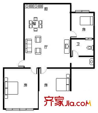廣電局第一宿舍戶型圖廣播電視局宿舍 3室 戶型圖 3室2廳1衛(wèi)1廚