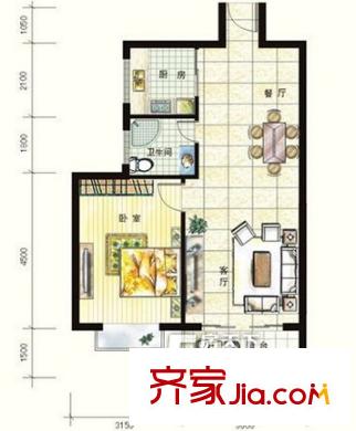 社會保險大廈戶型圖1 1室2廳1衛(wèi)1廚
