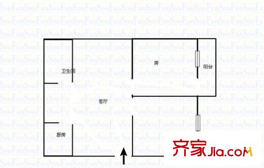 園湖路建行宿舍 2室 戶型圖