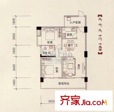 盛天茗城戶型圖戶型圖 3室2廳2衛(wèi)1廚