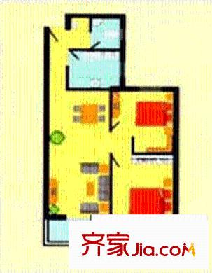 駿景苑戶型圖2室1廳1衛(wèi)1廚