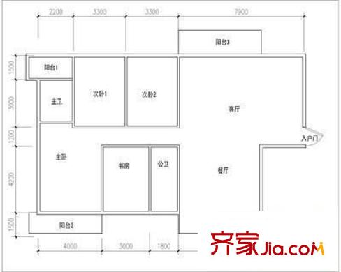 商業(yè)廳宿舍 4室 戶型圖