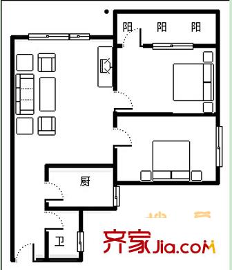 二十六中學(xué)教職工宿舍戶型圖2 2室2廳1衛(wèi)1廚