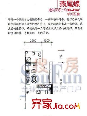 摩卡生活館戶型圖燕尾蝶 1室1廳1衛(wèi)1廚