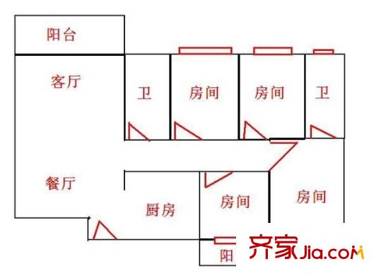 建政地礦局宿舍 4室 戶型圖