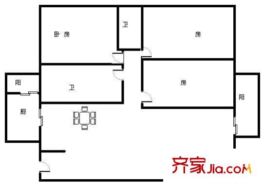 建政地礦局宿舍 3室 戶型圖