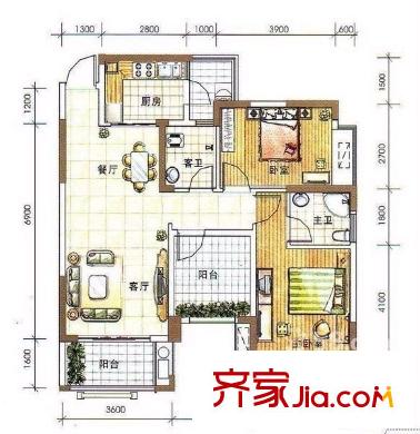 萬正鳴翠谷戶型圖2室2廳2衛(wèi)  2室2廳1衛(wèi)1廚