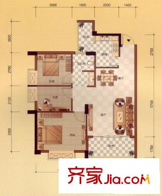 中新國際戶型圖F戶型 3室2廳2衛(wèi)1廚