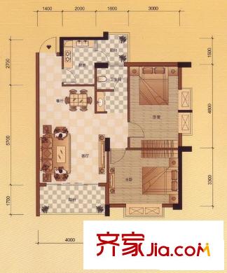 中新國際戶型圖G戶型 2室2廳1衛(wèi)1廚