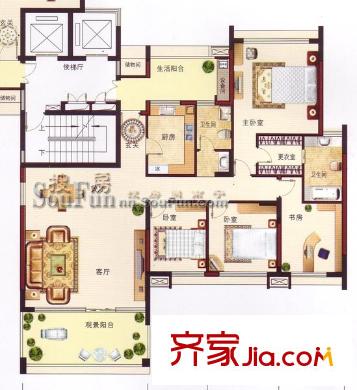 半島香格里拉戶型圖F1戶型 4室2廳2衛(wèi)1廚