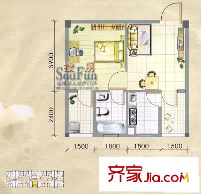 城市印象戶型圖1室1廳1衛(wèi)1廚