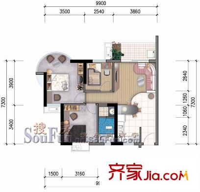 盛世聯(lián)邦廣場戶型圖獨立戶型R 2室2廳1衛(wèi)1廚