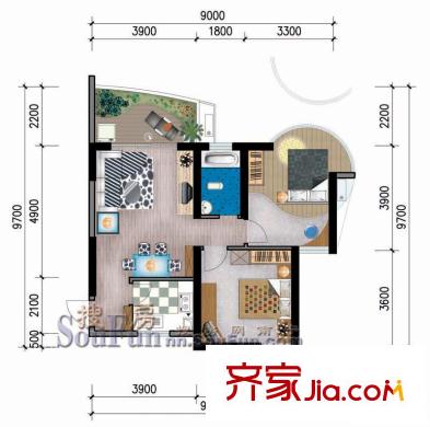 盛世聯(lián)邦廣場戶型圖獨立戶型V 3室2廳2衛(wèi)1廚