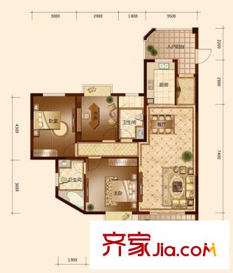 金朝陽戶型圖3室2廳2衛(wèi) 3室2廳2衛(wèi)1廚