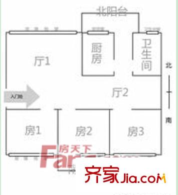 二十六中學(xué)教職工宿舍戶型圖3 3室2廳1衛(wèi)1廚