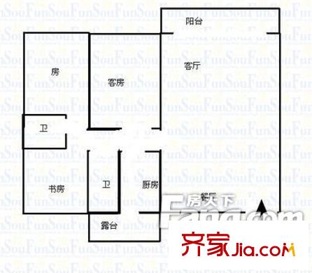E時(shí)代科技商城戶型圖4 3室2廳2衛(wèi)1廚