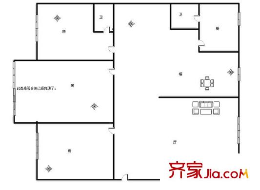 桃源路財政廳宿舍戶型圖1 3室2廳2衛(wèi)1廚