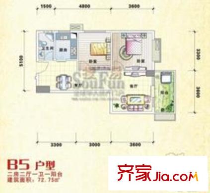 瑯園錦繡前程戶型圖B5戶型 2室2廳1衛(wèi)1廚