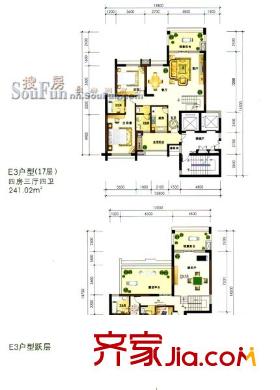 半島香格里拉戶型圖E3戶型 3室2廳2衛(wèi)1廚