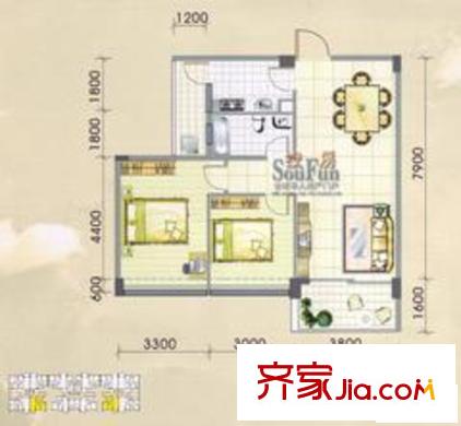 城市印象戶型圖2室2廳1衛(wèi)1廚