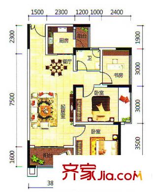 金源城?金源悅平方米16#、17#、18#樓HA-2戶型 2室2廳1衛(wèi)1廚