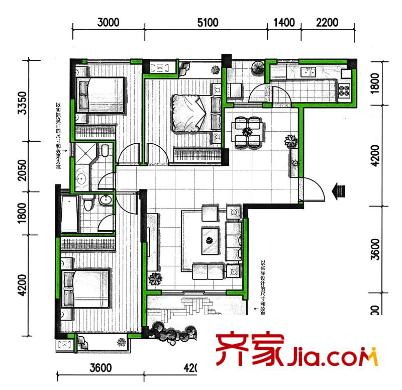 聯(lián)發(fā)尚品戶型圖3期16#樓C戶型 3室2廳2衛(wèi)1廚