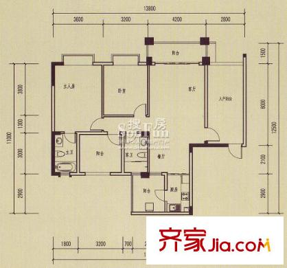 聯(lián)盟新城戶型圖6#樓一二單元2-12層 2室2廳2衛(wèi)1廚