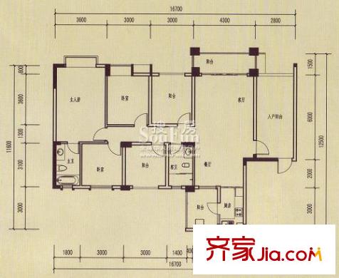 聯(lián)盟新城戶型圖5#樓二單元2-12層 3室2廳2衛(wèi)1廚