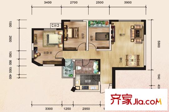 香樟林8#、9#樓05/06戶型 3室2廳1衛(wèi)1廚