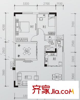 香樟林1、2號樓A戶型 2室2廳1衛(wèi)1廚