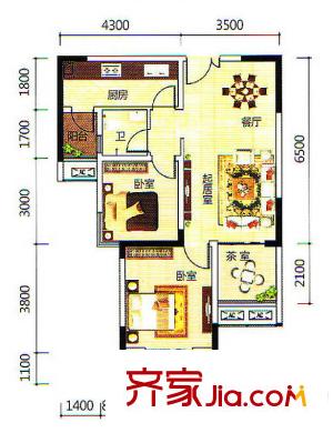 金源城?金源悅平方米16#、17#、18#樓HA-1戶(hù)型 2室2廳1衛(wèi)1廚