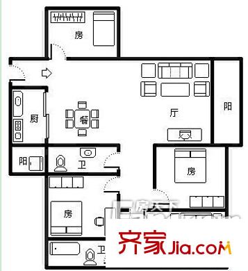 桂鄉(xiāng)樓戶型圖3 4室2廳1衛(wèi)1廚