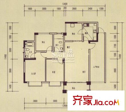 聯(lián)盟新城戶型圖5#樓一單元1-12層 2室2廳2衛(wèi)1廚