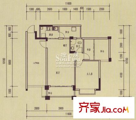 聯(lián)盟新城戶型圖6#樓一二單元1-12層 2室2廳1衛(wèi)1廚