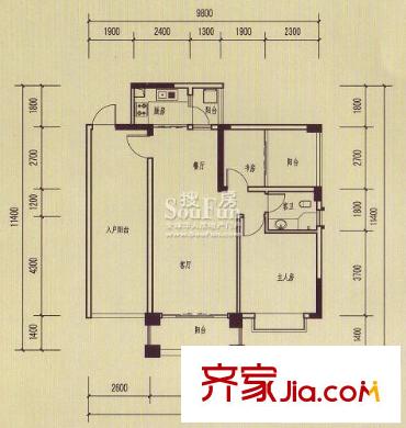 聯(lián)盟新城戶型圖5#樓一單元1-12層 2室2廳1衛(wèi)1廚