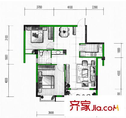 聯(lián)發(fā)尚品戶型圖3期7#樓D戶型 2室2廳1衛(wèi)1廚