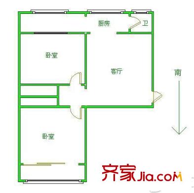 城市建設(shè)檔案館宿舍戶型圖1 2室2廳1衛(wèi)1廚