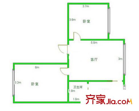 城市建設(shè)檔案館宿舍戶型圖5 2室2廳1衛(wèi)1廚