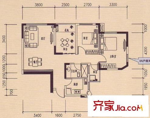 香樟林10#樓I戶型 2室2廳1衛(wèi)1廚