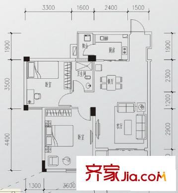 香樟林1、2號樓C戶型 2室2廳1衛(wèi)1廚