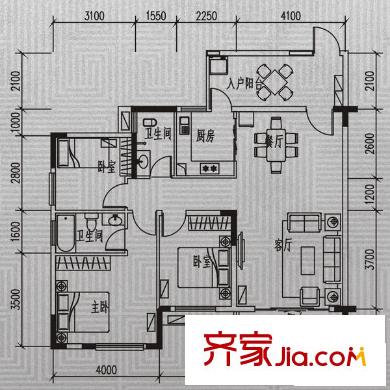 香樟林11、12#樓M戶型 3室2廳2衛(wèi)1廚