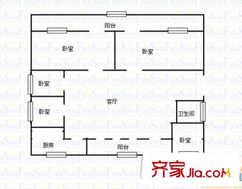 區(qū)建材局職工宿舍戶型圖2 5室2廳2衛(wèi)1廚
