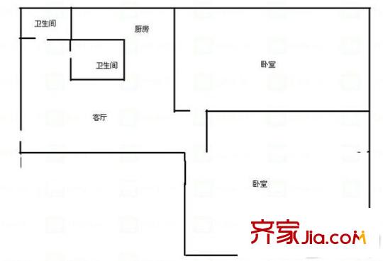 城市建設(shè)檔案館宿舍戶型圖4 2室2廳2衛(wèi)1廚