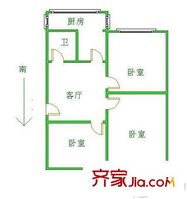 城市建設(shè)檔案館宿舍戶型圖3 3室2廳1衛(wèi)1廚