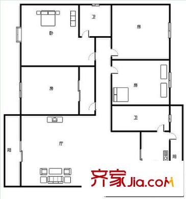 文華公苑戶型圖1 4室2廳2衛(wèi)1廚