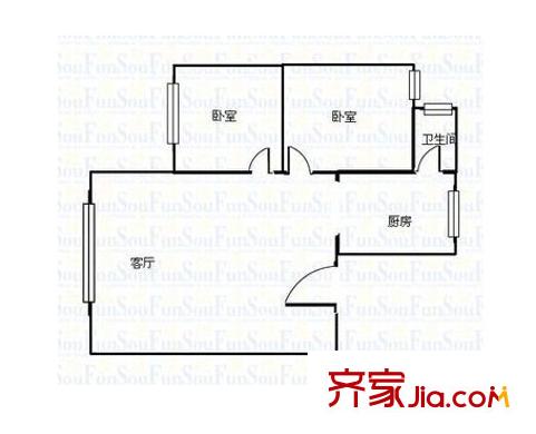 區(qū)建材局職工宿舍戶型圖5 2室2廳1衛(wèi)1廚